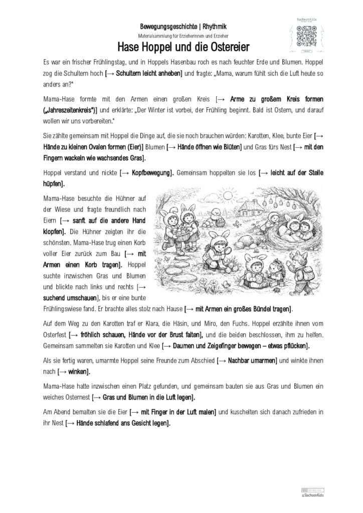 Kinder spielen im Frühling, mit Hasen, Blumen und Eiern im Grünen, bei SachsenKids in Sachsen.