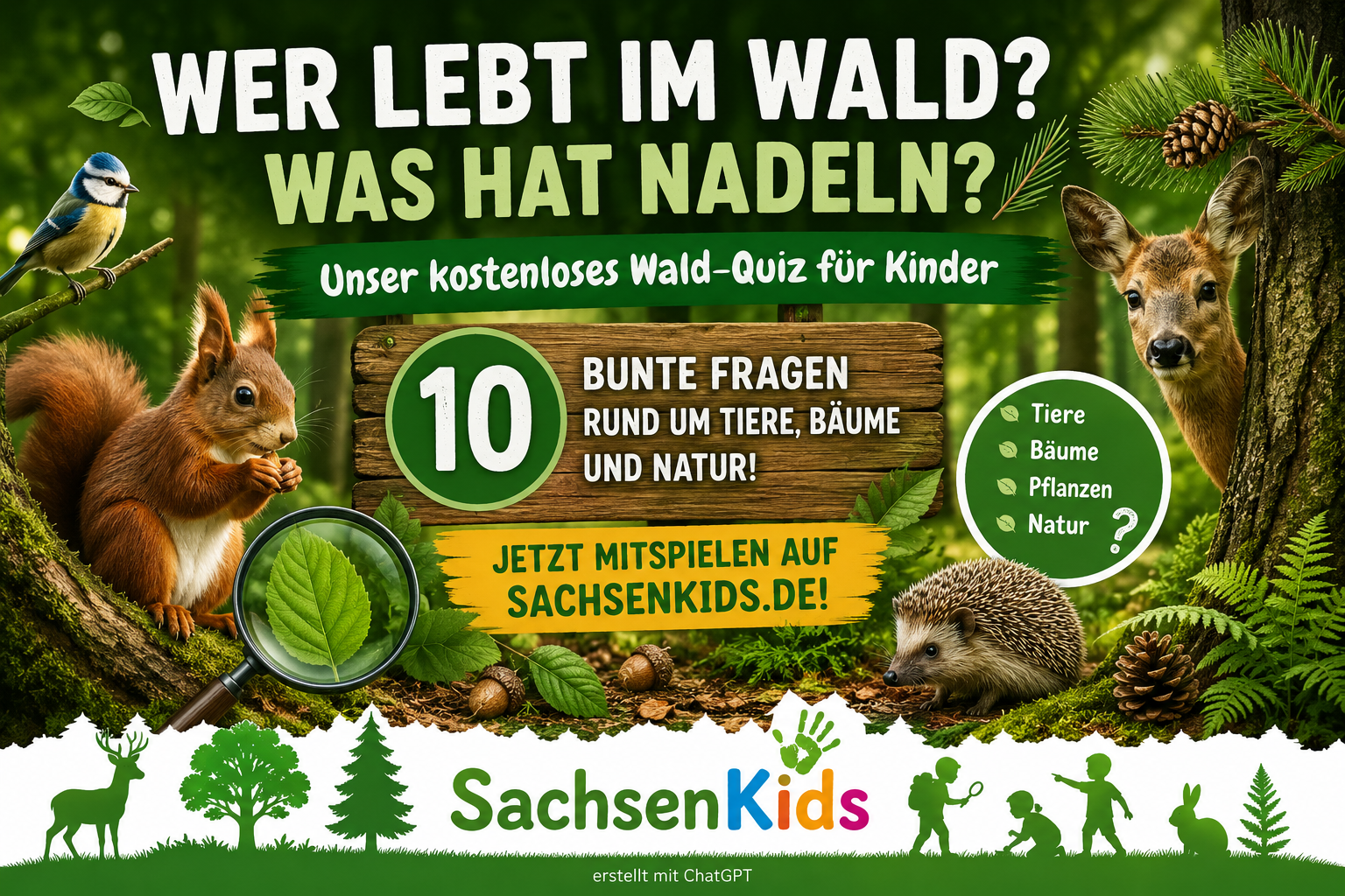 10 bunte Fragen rund um den Wald – Wer lebt dort? Was wächst dort? Und was gehört auf keinen Fall rein? Jetzt rätseln und zum Waldkenner werden!