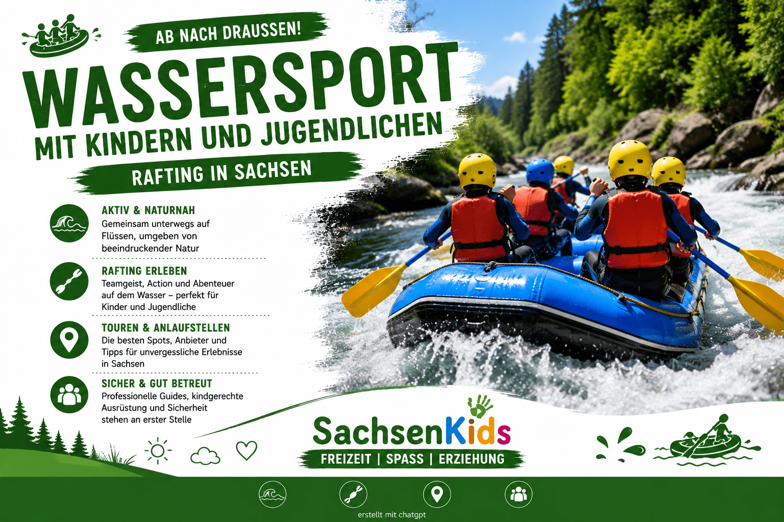 Mit dem Schlauchboot durch schäumendes Wildwasser – Rafting ist Teamsport und Naturabenteuer zugleich. In Sachsen gibt es tolle Möglichkeiten, diesen Sport auszuprobieren.