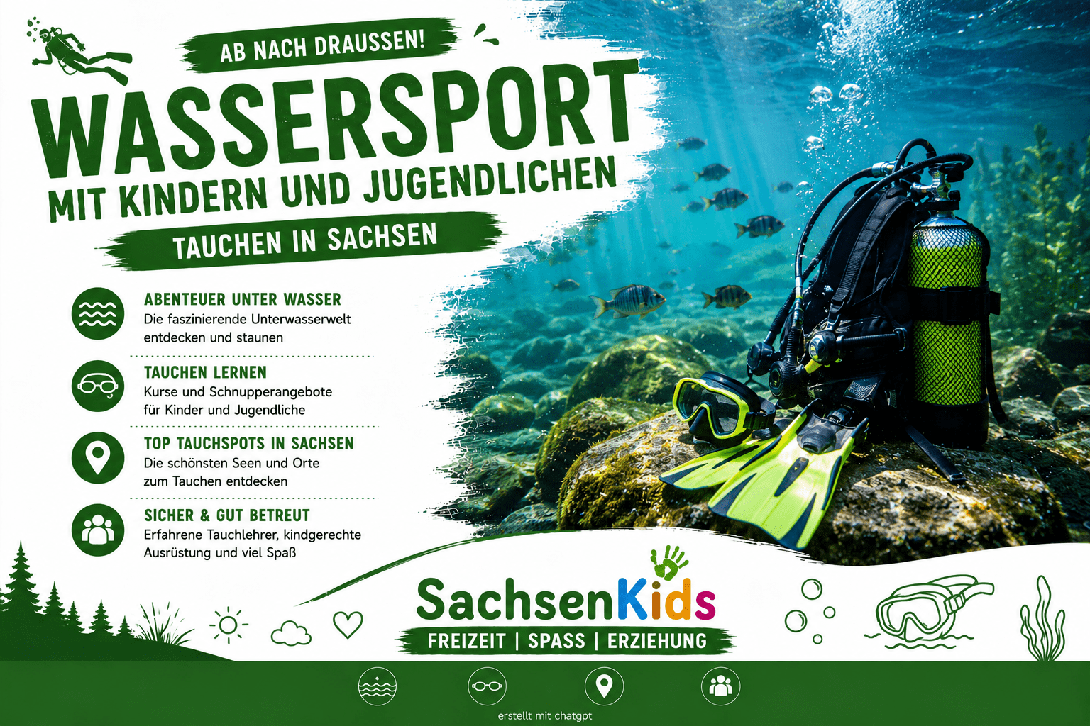 Tauchen ist einer der vielseitigsten Wassersports. In Sachsen können Kinder ab 8 Jahren damit anfangen.