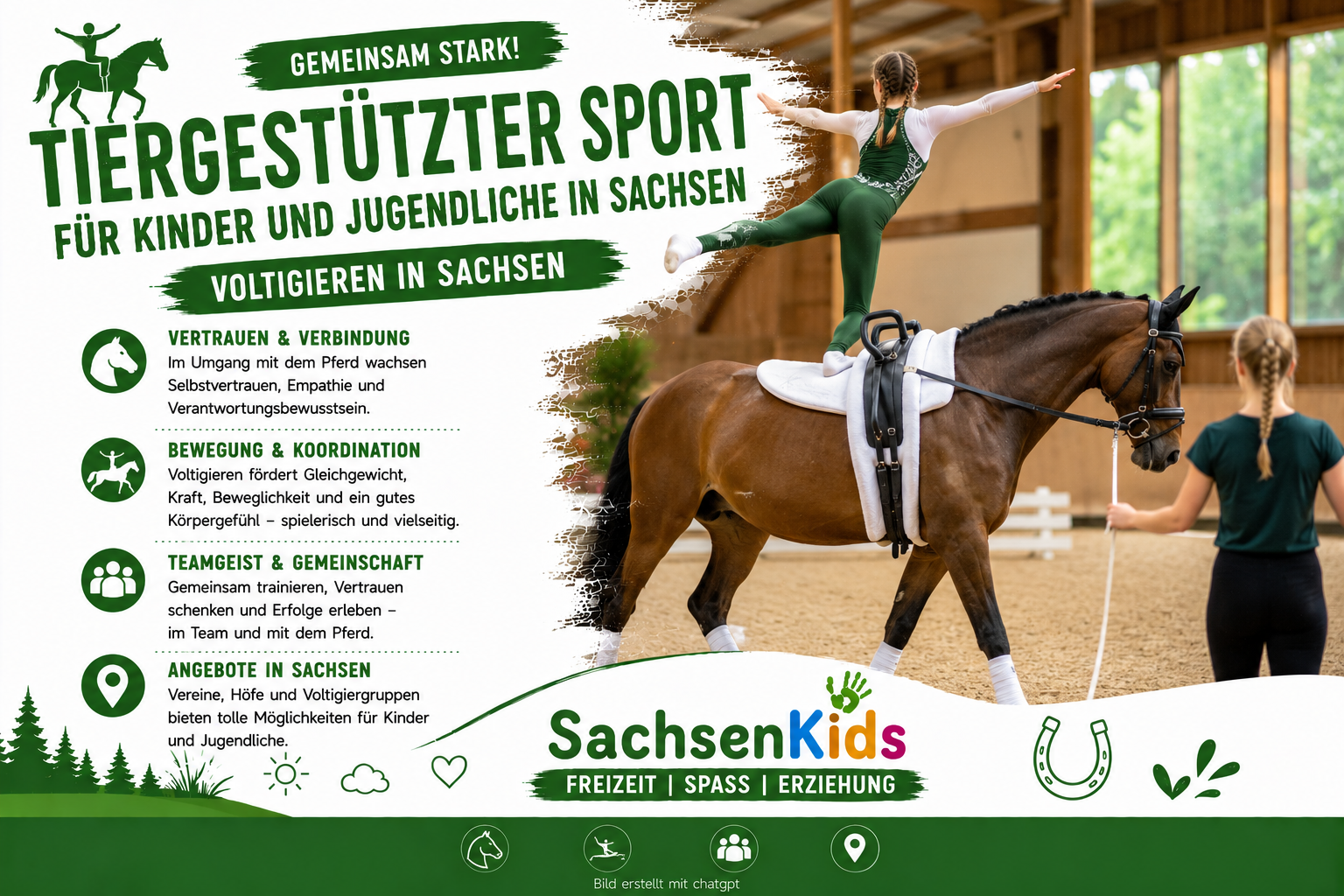 Kinder beim Voltigieren auf einem Pferd während des Trainings.