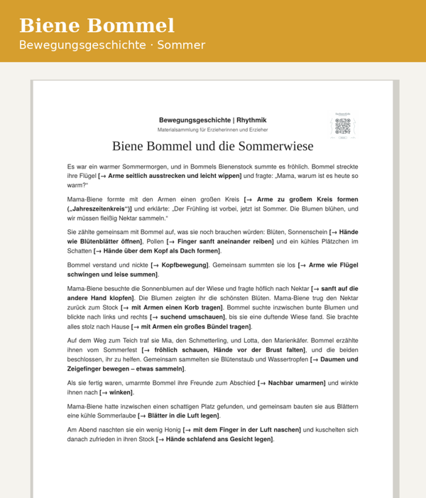Bewegungsgeschichte Biene Bommel und die Sommerwiese