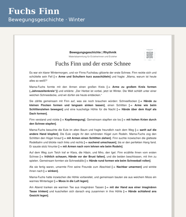 Bewegungsgeschichte Fuchs Finn und der erste Schnee