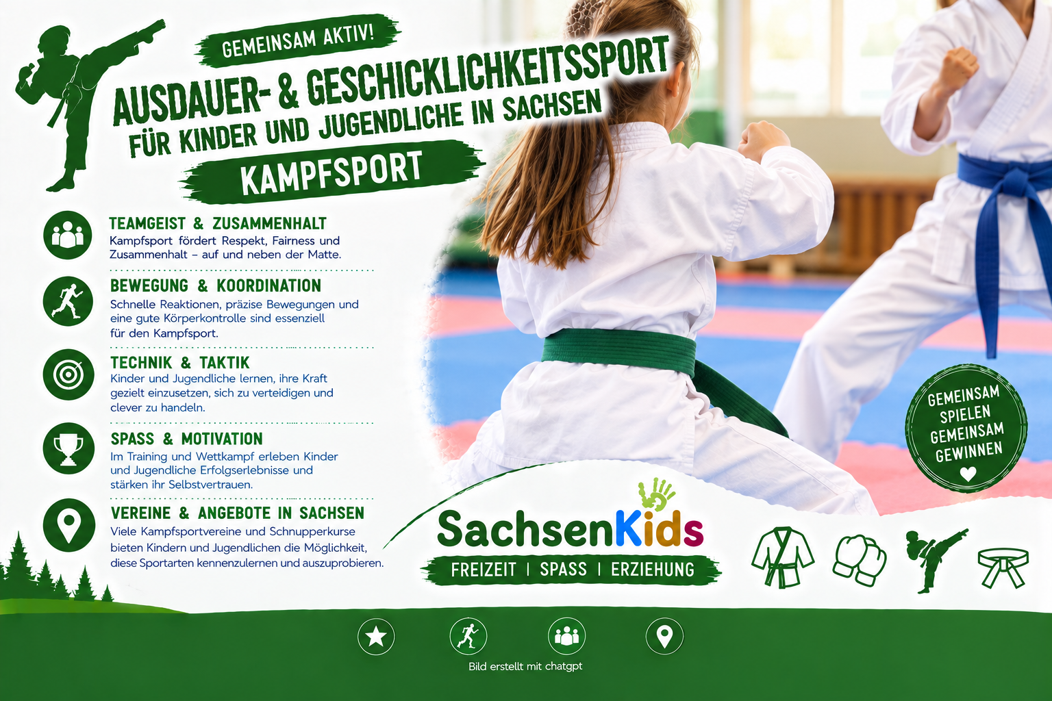 Kampfsport für Kinder und Jugendliche in Sachsen – Bewegung, Koordination, Technik, Disziplin, Fairness und gemeinsames Training.